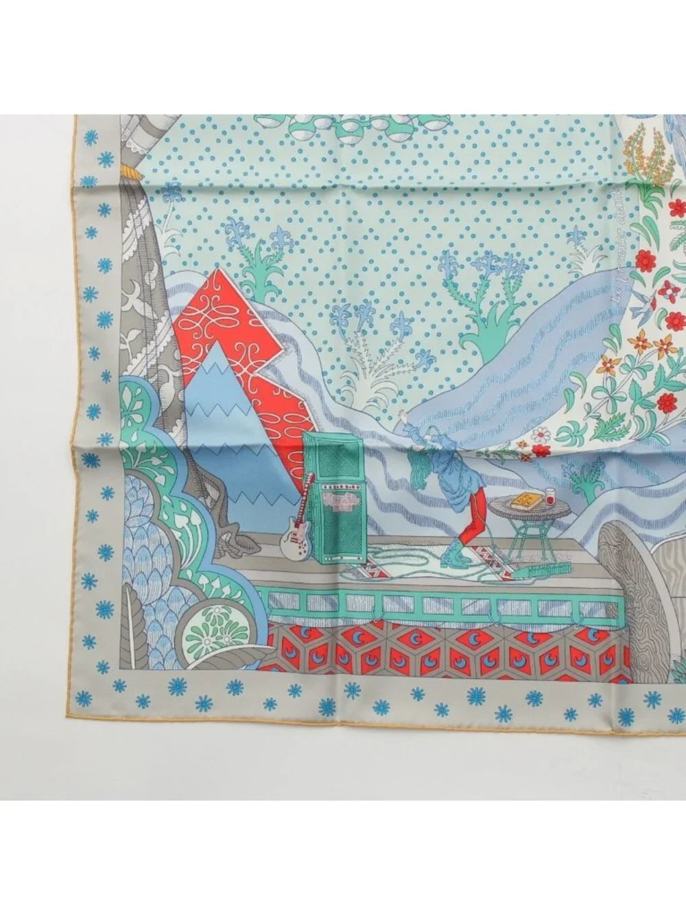 Hermes Carre 90 Silk le Premier Chant Song Of Beginnings Scarf Blue Multicolor